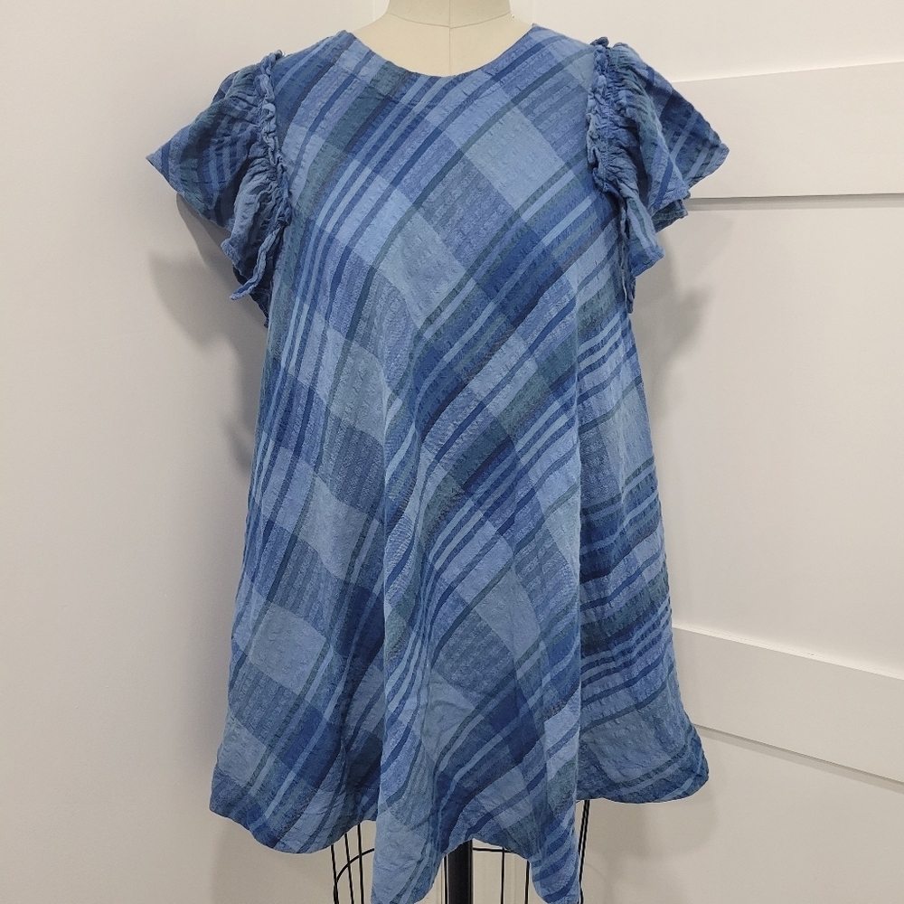 NWOT Free People Women's Yara Madras Plaid  Mini Dress Size S Boho